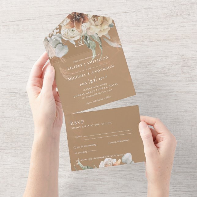 Wedding Invites with RSVP | BOHO Pampas Grass  (Tearaway)
