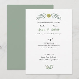 Wedding Italian Garden Green Leaves Gold Circle Invitation