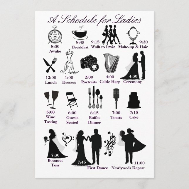 Wedding Itenerary Schedule for Bridesmaids Programme (Front)