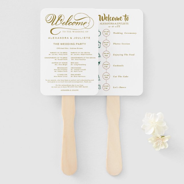 Wedding Itinerary Cocktail - Icon Wedding Welcome  Hand Fan (Front and Back)