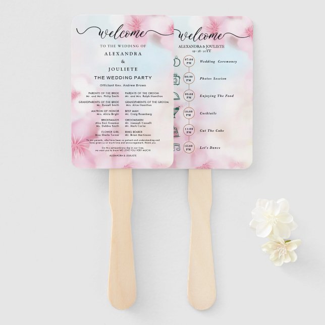 Wedding Itinerary Cocktail - Icon Wedding Welcome  Hand Fan (Front and Back)