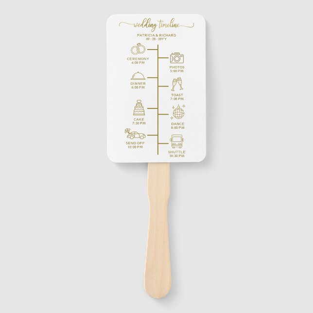 Wedding Itinerary Icon Chic Script Wedding Program Hand Fan (Front)