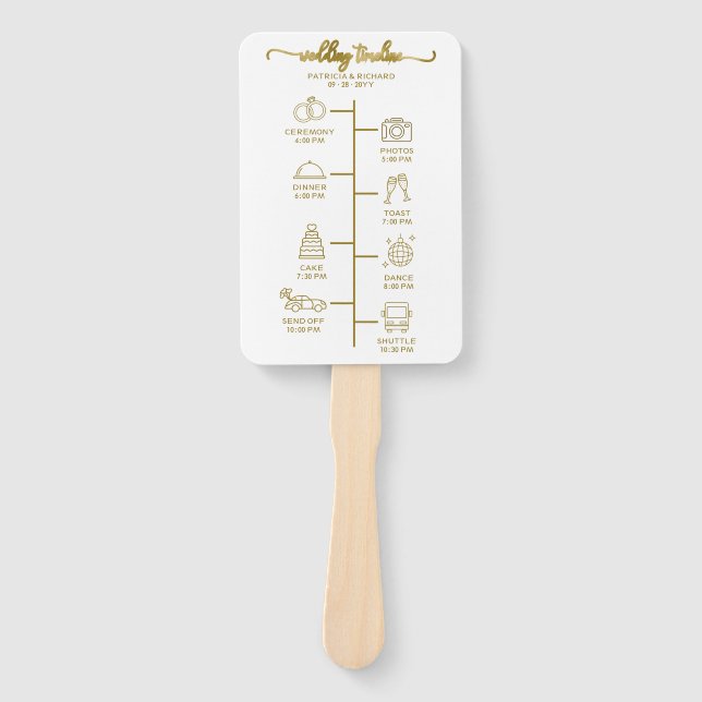 Wedding Itinerary Icon Chic Script Wedding Welcome Hand Fan (Front)