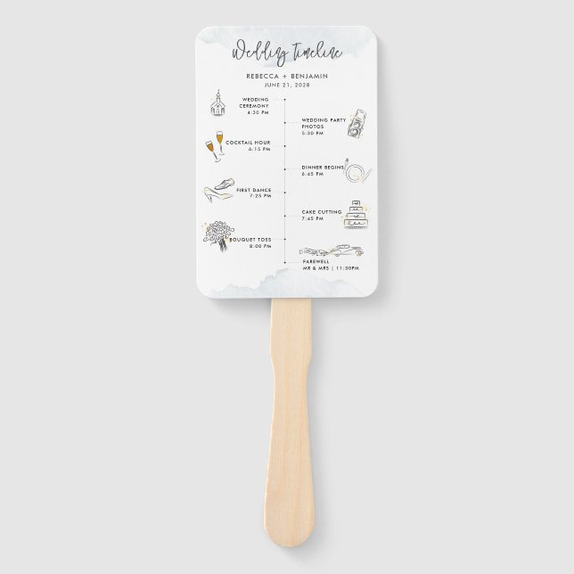 Wedding Itinerary Modern Icons Program Hand Fan (Front)