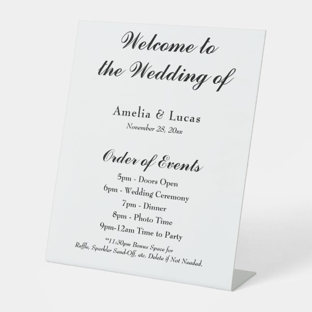 Wedding Itinerary Order of Events Welcome Sign (Front)