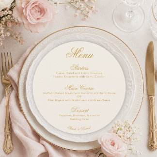 Wedding Ivory Gold Simple Elegant Script Round  Menu
