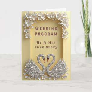 🌸 Wedding Jewelled Swan Couple Elegant Gold 💖 Programme