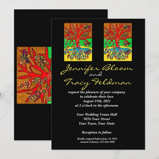 Wedding - Jewish & Yiddish - LGBTQ Invitation (Front/Back)