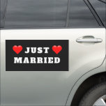 Wedding Just Married Bride Groom Car Magnet<br><div class="desc">We can't leave out the vehicle decorating for the new bride and groom!  Place this wedding car magnet on the vehicle.  It is designed with a bold black background and big white block lettering "just married" along with two red hearts.</div>