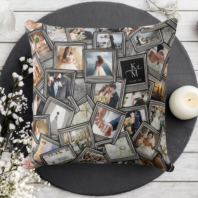Wedding Keepsake 30 Photo Collage Black ID1065 Thr Cushion (Creator Uploaded)