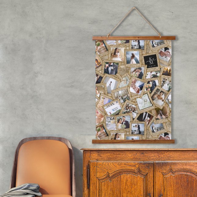 Wedding Keepsake 30 Photo Collage Gold ID1065 Hanging Tapestry (Creator Uploaded)