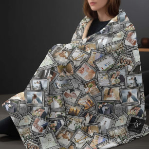 Wedding Keepsake 31 Photo Collage Black ID1065 Fle Fleece Blanket