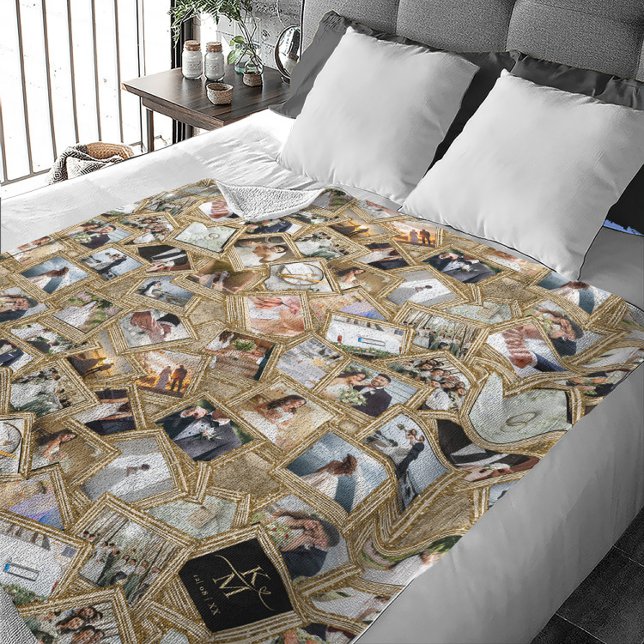 Wedding Keepsake 31 Photo Collage Gold ID1065 Fleece Blanket (Creator Uploaded)