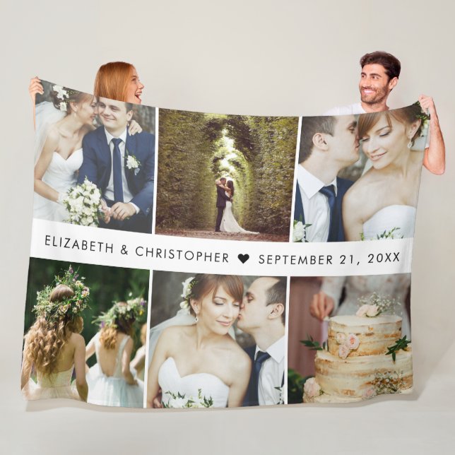Wedding Keepsake 6 Square Photo Collage Fleece Blanket (In Situ)
