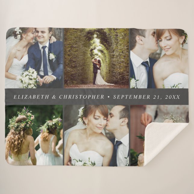 Wedding Keepsake 6 Square Photo Collage Sherpa Blanket (Front (Horizontal))