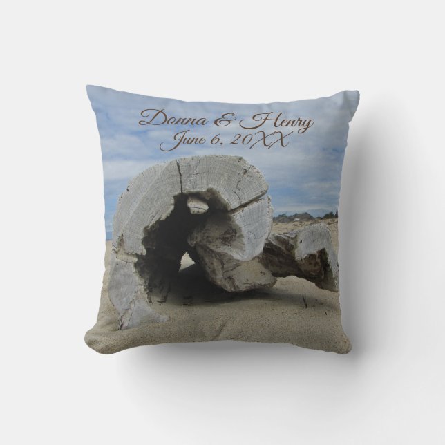 Wedding Keepsake Beach Ceremony Unique Driftwood Cushion (Front)