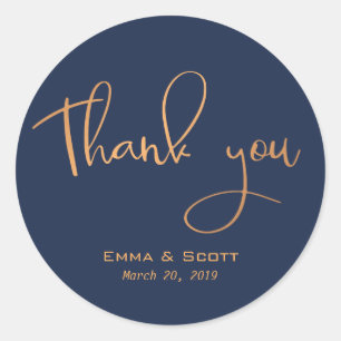Wedding Keepsake Copper Metallic Thank You Classic Round Sticker