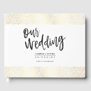 WEDDING KEEPSAKE gold confetti handlettered Guest Book