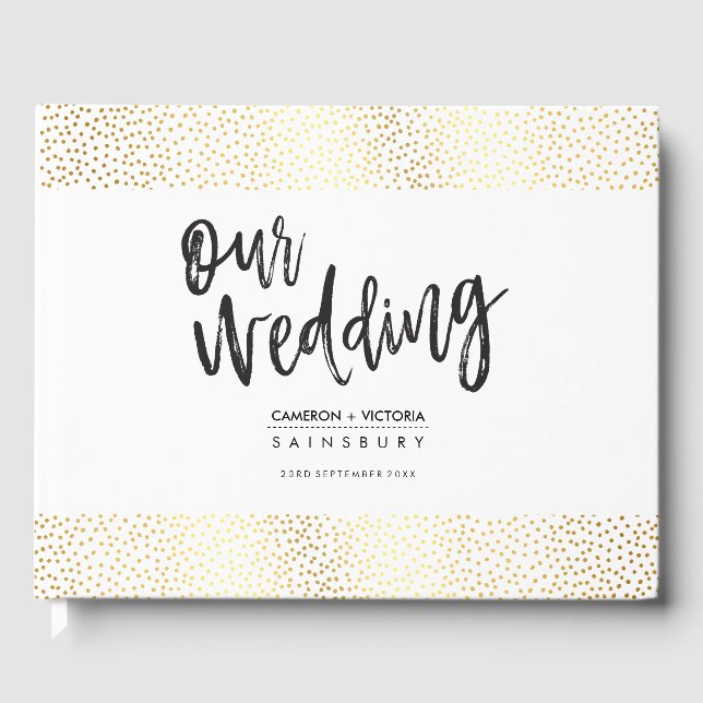 WEDDING KEEPSAKE gold confetti handlettered Guest Book (Front)