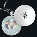 Wedding Keepsake Locket Necklace<br><div class="desc">Personalised Wedding favours,  gifts and keepsakes with a pretty watercolor painting of a blue butterfly and flowers framing your photograph with a soft romantic filter over your image to perfectly blend art and photography together.</div>