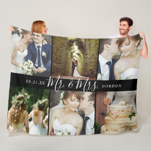 Wedding Keepsake Mr. and Mrs. 6 Photo Collage Fleece Blanket