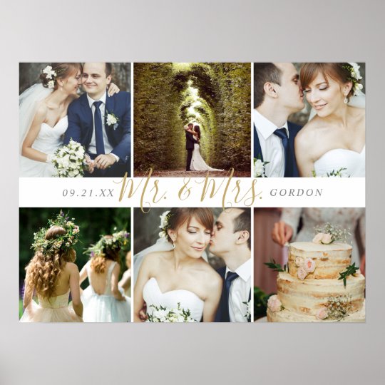 Wedding Keepsake Mr And Mrs 6 Photo Collage Poster Zazzle Co Uk