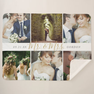 Wedding Keepsake Mr. and Mrs. 6 Photo Collage Sherpa Blanket