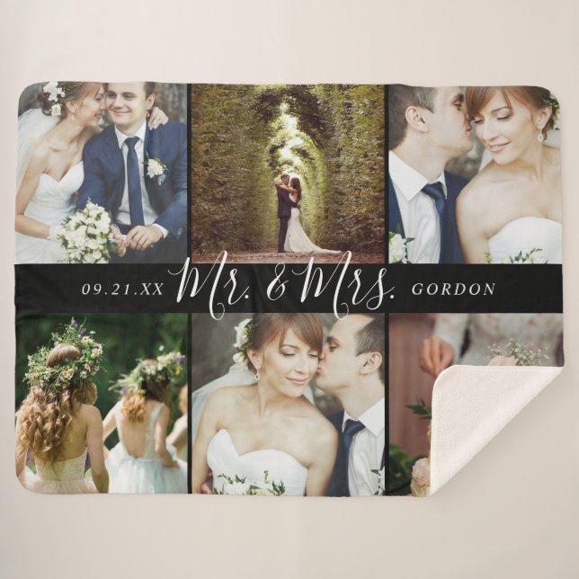 Wedding Keepsake Mr. and Mrs. 6 Photo Collage Sherpa Blanket (Front (Horizontal))