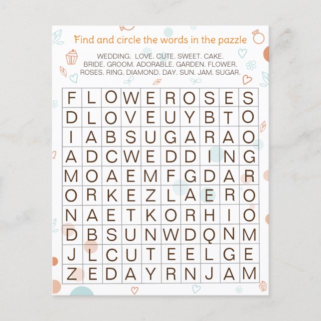 Wedding Kids Activity Find & Circle The Word (Front)