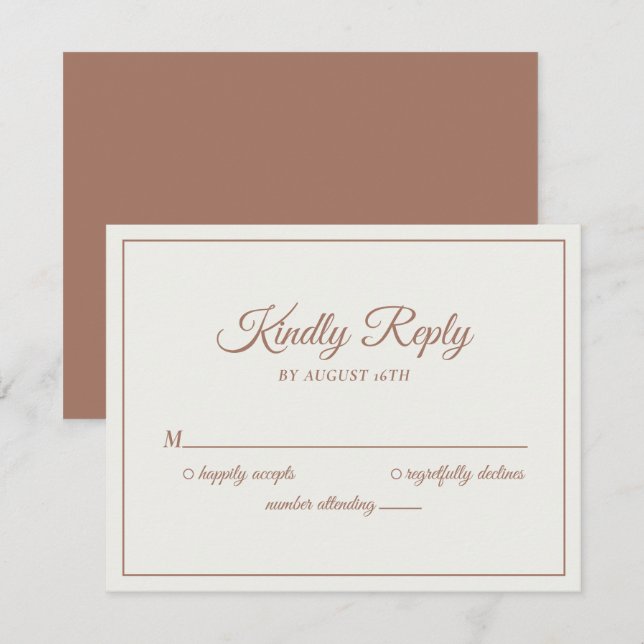 Wedding Kindly Reply Modern Cream & Mocha Brown RSVP Card (Front/Back)