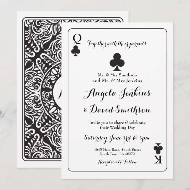 Wedding King Queen Ace Clubs Playing Card Invite (Front/Back)