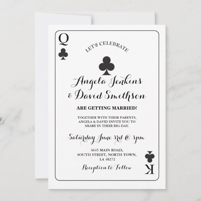 Wedding King Queen Clubs Playing Card Ace Black (Front)