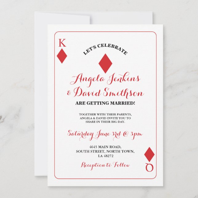 Wedding King Queen Diamond Playing Card Ace Invite (Front)