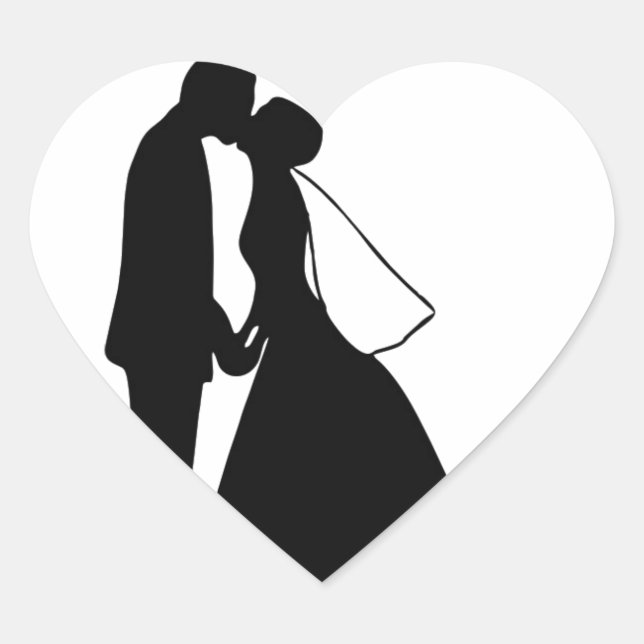 Wedding kiss bride and groom silhouette heart sticker (Front)