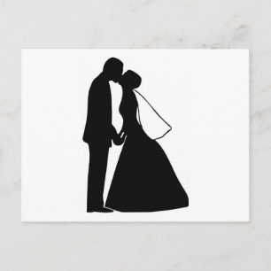 Wedding kiss bride and groom silhouette postcard