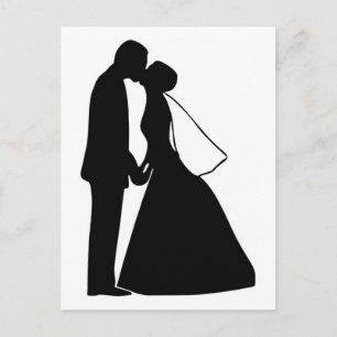 Wedding kiss bride and groom silhouette postcard