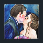 Wedding Kiss Watercolor Art Magnet<br><div class="desc">Cute couple kissing with a watercolor style art.</div>