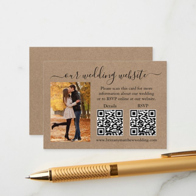 Wedding Kraft RSVP Details Photo 2 QR Enclosure Card (Front/Back In Situ)