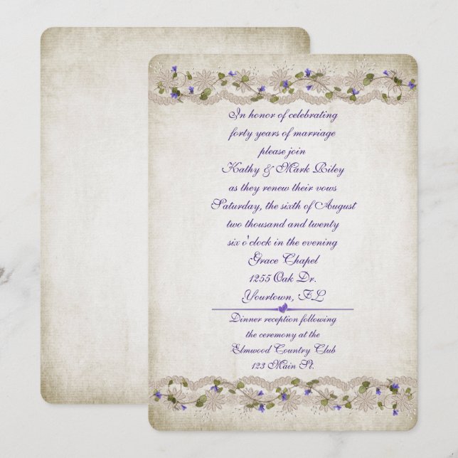 Wedding lace and ivy border invitation (Front/Back)