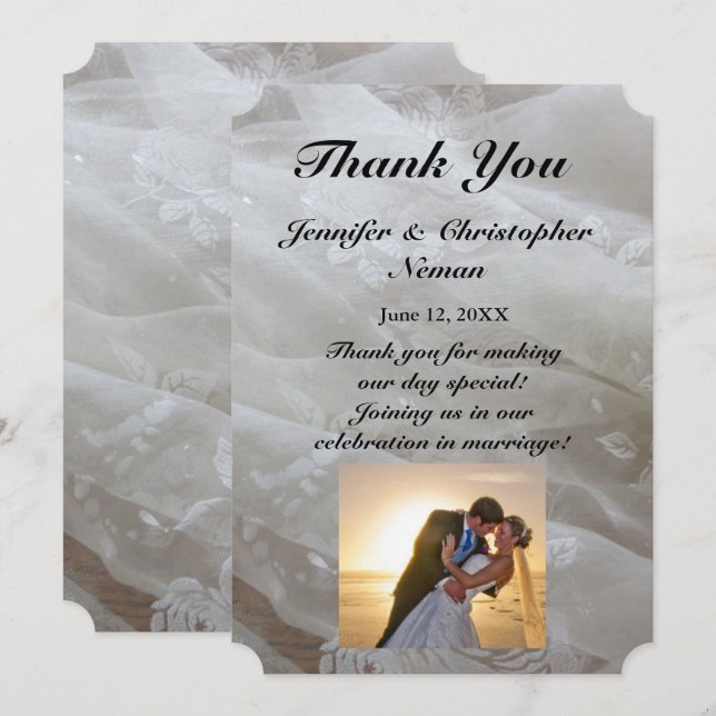 Wedding Lace Dress Image Thank You Couple Card (Front/Back)