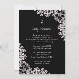 Wedding   Lace Effect   Classic Initials   Black Invitation