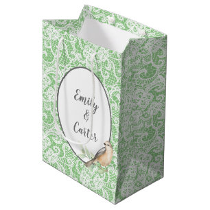 Wedding Lace on Mint Green Medium Gift Bag