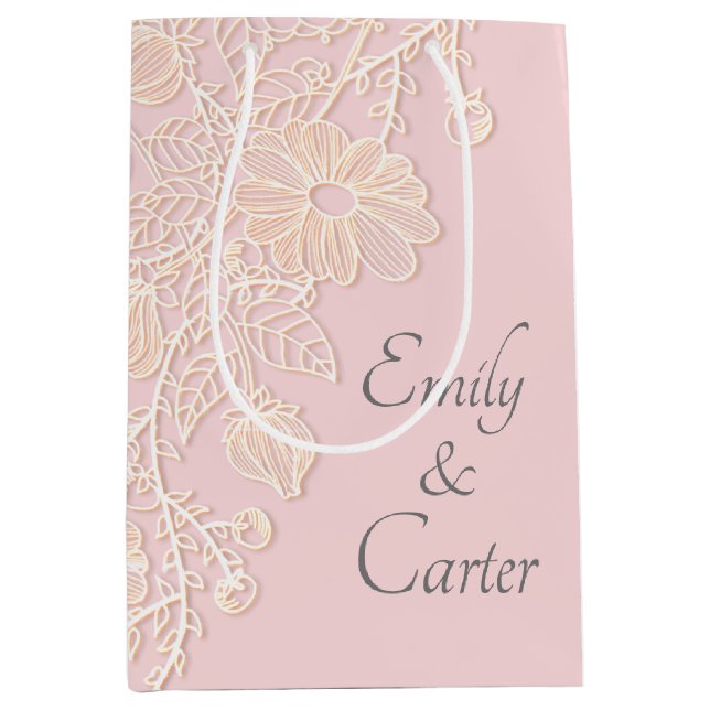 Wedding Lace On Pink Blush Medium Gift Bag (Front)