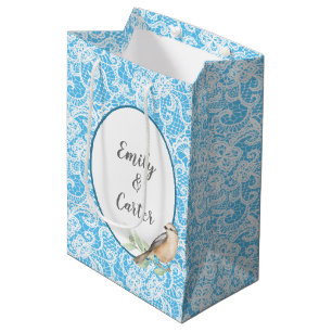 Wedding Lace on Turquoise Medium Gift Bag