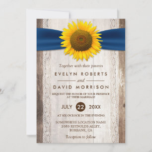Wedding Lace Rustic Barn Wood Sunflower Ribbon Invitation