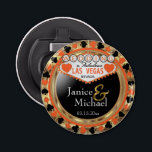 Wedding Las Vegas Style - Orange   Bottle Opener<br><div class="desc">Wedding a Bottle Opener ready for you to personalise. Featuring the words Wedding in a Las Vegas Style in faux metallic gold, orange and black design. ✔NOTE: ONLY CHANGE THE TEMPLATE AREAS NEEDED! 😀 If needed, you can remove the text and start fresh adding whatever text and font you like....</div>