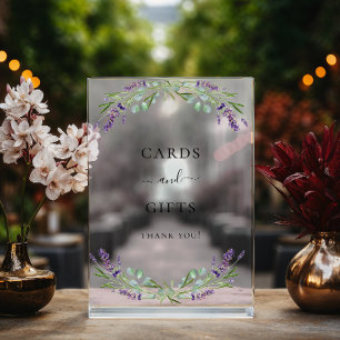 Wedding lavender eucalyptus greenery cards gifts acrylic sign