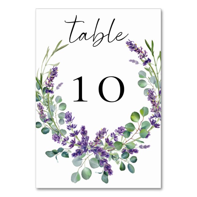 Wedding lavender florals eucalyptus greenery table number (Front)