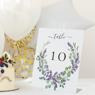 Wedding lavender florals eucalyptus table card pedestal sign