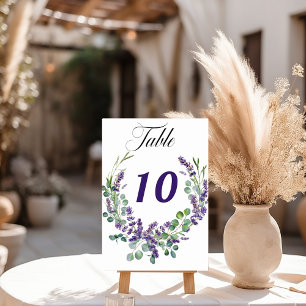 Wedding lavender florals greenery table number